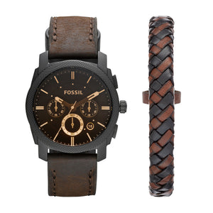 Fossil Gents Watch Brown Leather Strap, Brown Dial, Date, Multi Dials, & Bracelet Set SKU 4002216