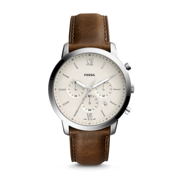 Fossil Gents Watch Brown Leather Strap Cream Dial, Multi Dials, Date SKU 4002248