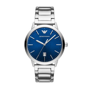 Armani Gents Watch Stainless Steel Silver Tone, Blue Dial, Date SKU 4005047