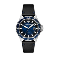 Load image into Gallery viewer, Gents Armani Watch Black Leather strap, Blue dial  SKU 4005202
