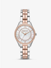 Load image into Gallery viewer, Ladies Michael Kors Watch Stainless Steel Silver &amp; Rose Tone Stone Set, MOP Dial SKU 4010025
