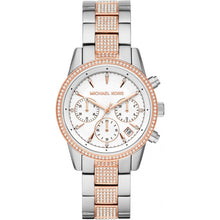 Load image into Gallery viewer, Ladies Michael Kors Watch Stainless Steel Silver &amp; Rose Tone, Stone Set Case, Date SKU 4010029
