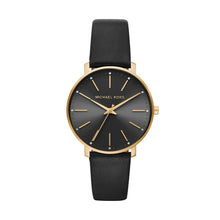 Load image into Gallery viewer, Ladies Michael Kors Watch Black Leather Strap, Black Dial, Gold Tone Case SKU 4010065

