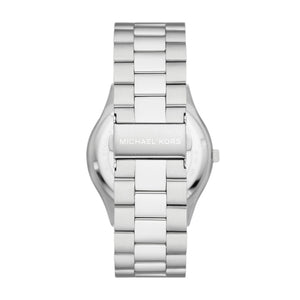 Michael Kors Gents Stainless Steel Silver Tone Watch, Navy Dial, Wallet Set SKU 4010086