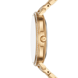 Michael Kors Ladies Stainless Steel Gold Tone Watch, Pattern Dial SKU 4010087