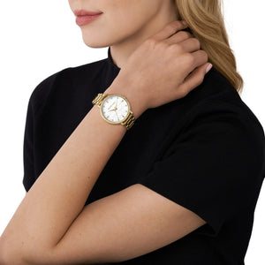 Michael Kors Ladies Stainless Steel Gold Tone Watch, Pattern Dial SKU 4010087