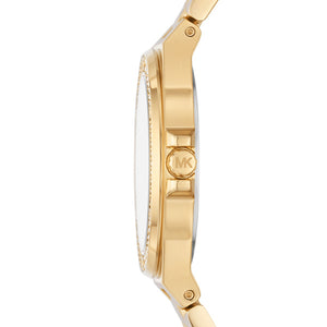 Michael Kors Ladies Stainless Steel Gold Tone Watch, Stone Set Case SKU 4010088