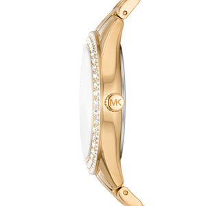 Ladies Michael Kors Watch Stainless Gold tone strap, Stone set dial SKU 4010101