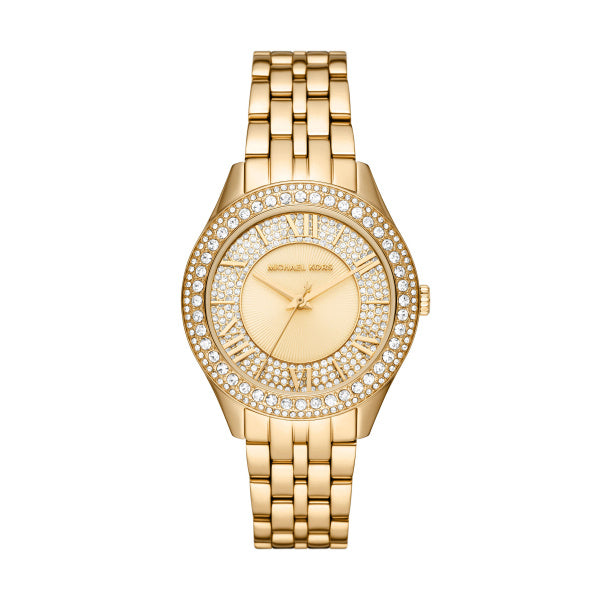 Ladies Michael Kors Watch Stainless Gold tone strap, Stone set dial SKU 4010101