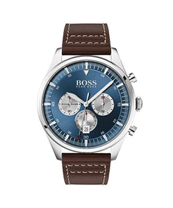 Gents Hugo Boss Watch Brown Leather Strap, Blue Dial & Silver Tone Multi Dials SKU 4012044