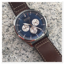 Load image into Gallery viewer, Gents Hugo Boss Watch Brown Leather Strap, Blue Dial &amp; Silver Tone Multi Dials SKU 4012044
