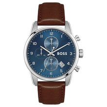 Load image into Gallery viewer, Gents Hugo Boss Watch Brown Leather Strap, Blue Dial/Case, Date SKU 4012086
