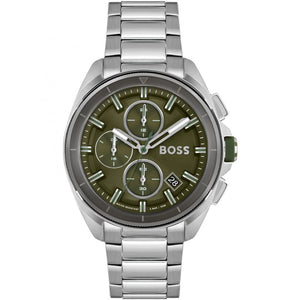 Gents Hugo Boss Watch Stainless Steel Silver Tone Strap, Green Dial, Date SKU 4012123