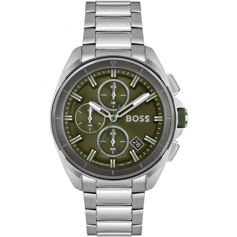 Gents Hugo Boss Watch Stainless Steel Silver Tone Strap, Green Dial, Date SKU 4012123
