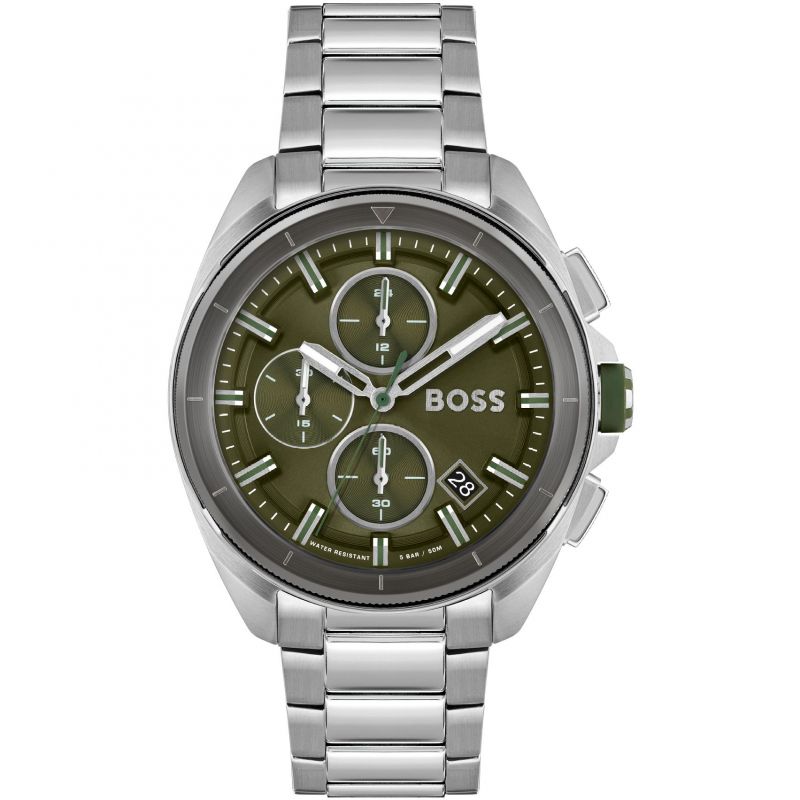 Gents Hugo Boss Watch Stainless Steel Silver Tone Strap, Green 