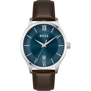 Gents Hugo Boss Watch Brown Leather Strap, Navy Dial, Date SKU 4012139