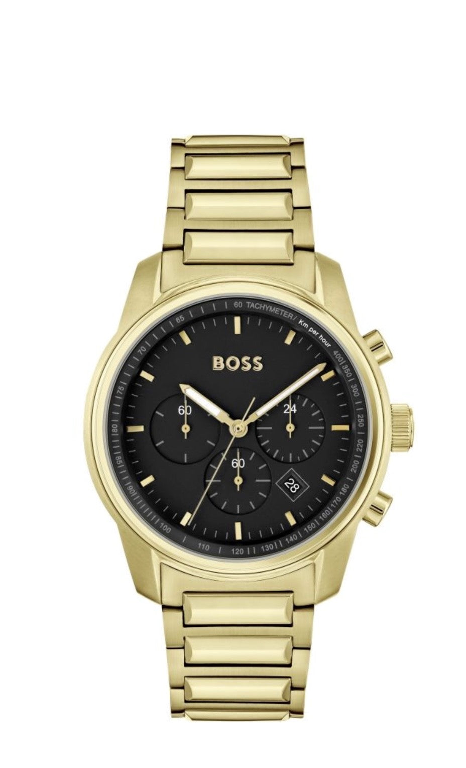 Gents Hugo Boss Watch Stainless Steel Gold Tone Strap, Black Dial, Gold Tone Accents SKU 4012145