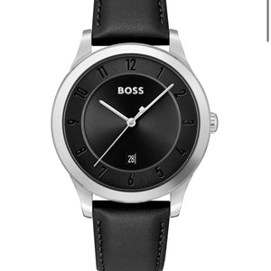 Gents Hugo Boss Watch Black Leather Strap, Black Dial, Date, SKU 4012147