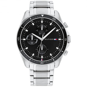 Gents Tommy Hilfiger Watch Stainless Steel Silver Tone Strap, Black Dial, Mini Dials SKU 4016200