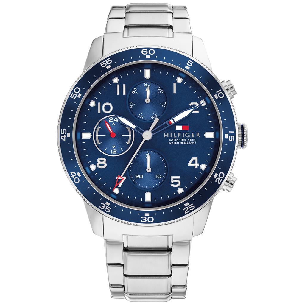 Gents Tommy Hilfiger Watch Stainless Steel Silver Tone Strap, Blue Dial, White Tone Hands SKU 4016238