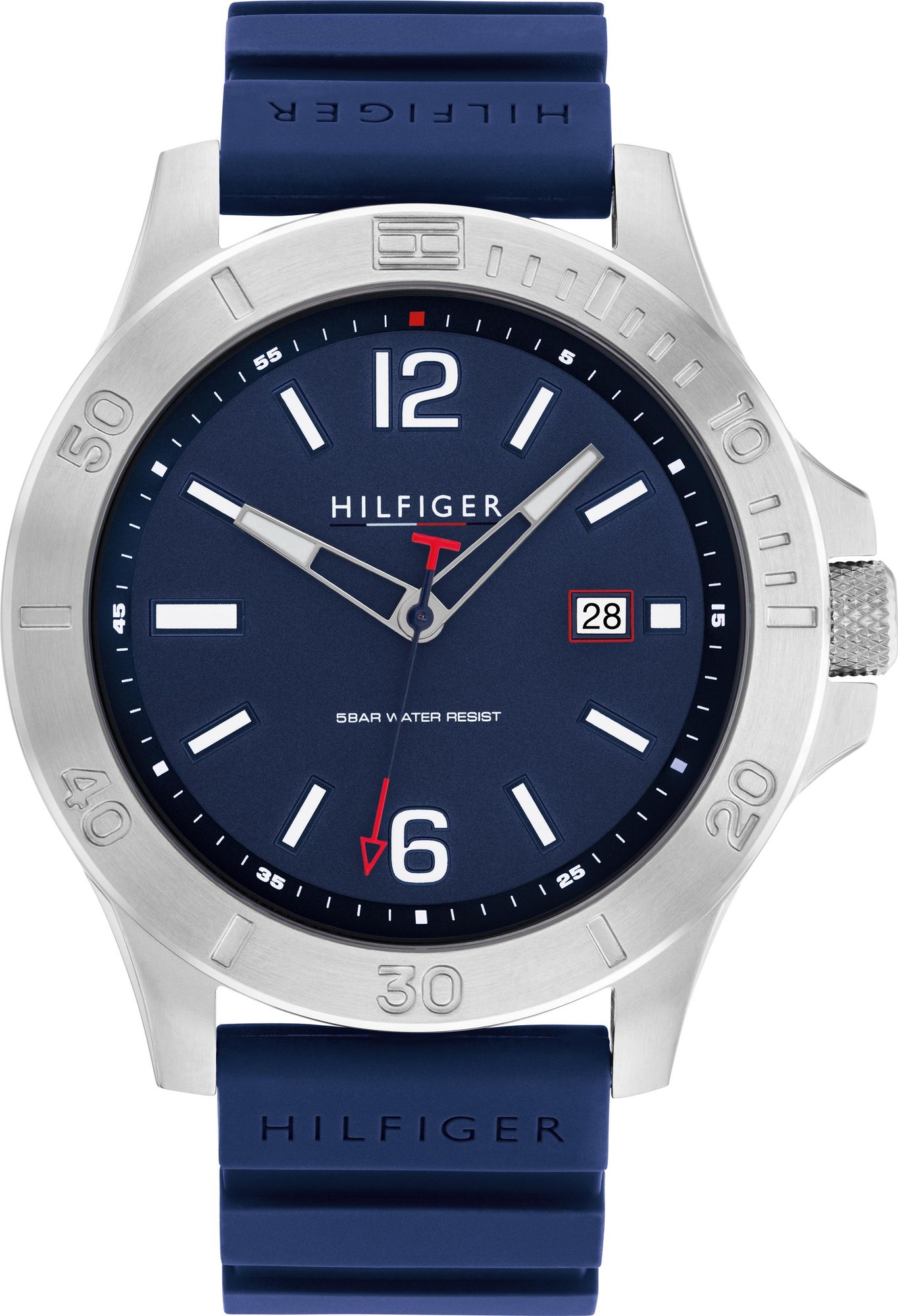 Gents Tommy Hilfiger Watch Blue Rubber Strap Navy Dial Date SKU 4016250