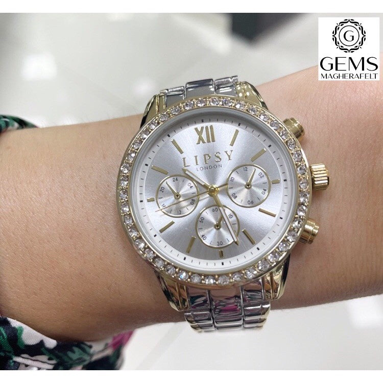 Ladies Lipsy Watch Stainless Steel White & Gold Tone Strap, Silver Dial, Mini Dials SKU 4029143