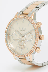 Ladies Lipsy Watch Stainless Steel Silver & Rose Tone Strap, Rose Stone Dial, Mini Dials SKU 4029146