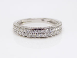 9ct White Gold Double Row Round Brilliant Diamonds Beaded Edging Wedding/Eternity Ring 0.50ct SKU 4501127