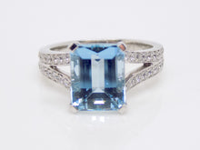 Load image into Gallery viewer, 18ct White Gold Rectangle 3.08ct Aquamarine Split 0.34ct Diamond Shoulders SKU 8802098
