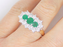 Load image into Gallery viewer, 9ct Yellow Gold Diamond and Emerald Boat Cluster Engagement Ring 2.00ct SKU 5406016
