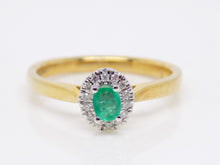 Load image into Gallery viewer, 9ct Yellow Gold Oval Cut Emerald Diamond Halo Engagement Ring SKU 5406043
