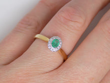 Load image into Gallery viewer, 9ct Yellow Gold Oval Cut Emerald Diamond Halo Engagement Ring SKU 5406043
