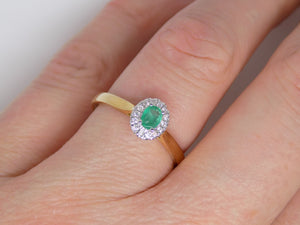 9ct Yellow Gold Oval Cut Emerald Diamond Halo Engagement Ring SKU 5406043