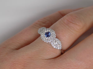 18ct White Gold Round Brilliant Sapphire, Double Halo & Round Side Diamonds Cluster Engagement Ring SKU 8802083