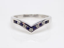 Load image into Gallery viewer, 9ct White Gold Round Brilliant Sapphire And Diamond Channel Wishbone Ring SKU 5706011
