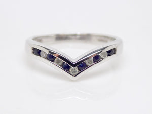 9ct White Gold Round Brilliant Sapphire And Diamond Channel Wishbone Ring SKU 5706011