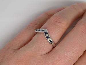 9ct White Gold Round Brilliant Sapphire And Diamond Channel Wishbone Ring SKU 5706011