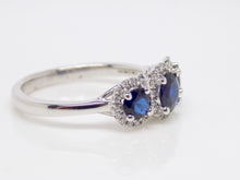 Load image into Gallery viewer, 18ct White Gold Round Brilliant Sapphires and Halo Diamond Engagement Ring SKU 5706021
