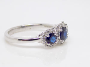 18ct White Gold Round Brilliant Sapphires and Halo Diamond Engagement Ring SKU 5706021