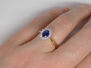 9ct Yellow Gold Oval Sapphire Halo Diamond Engagement Ring SKU 5706025