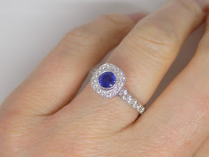 18ct White Gold Sapphire and Diamond Halo/Diamond Shoulders Engagement Ring 0.60ct SKU 8802081