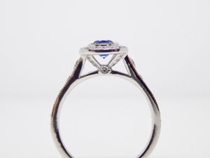 18ct White Gold Sapphire and Diamond Halo/Diamond Shoulders Engagement Ring 0.60ct SKU 8802081