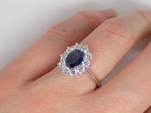 9ct White Gold Oval Sapphire Diamond Cluster Ring SKU 5706035