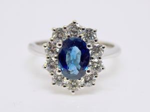 9ct White Gold Oval Sapphire Diamond Cluster Ring SKU 5706035