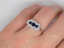 Load image into Gallery viewer, 9ct White Gold 3 Round Sapphire Diamond Boat Cluster Ring SKU 5706036
