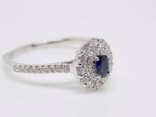 Load image into Gallery viewer, 9ct White Gold Oval Sapphire Double Diamond Halo Diamond Shoulders Ring SKU 5706037
