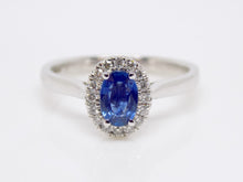 Load image into Gallery viewer, 9ct White Gold Oval Sapphire Halo Diamond Engagement Ring SKU 5706046
