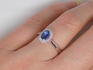 9ct White Gold Oval Sapphire Halo Diamond Engagement Ring SKU 5706046