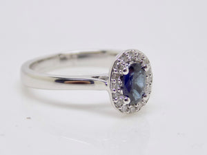 9ct White Gold Oval Sapphire Diamond Halo Ring SKU 5706047