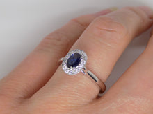 Load image into Gallery viewer, 9ct White Gold Oval Sapphire Diamond Halo Ring SKU 5706047
